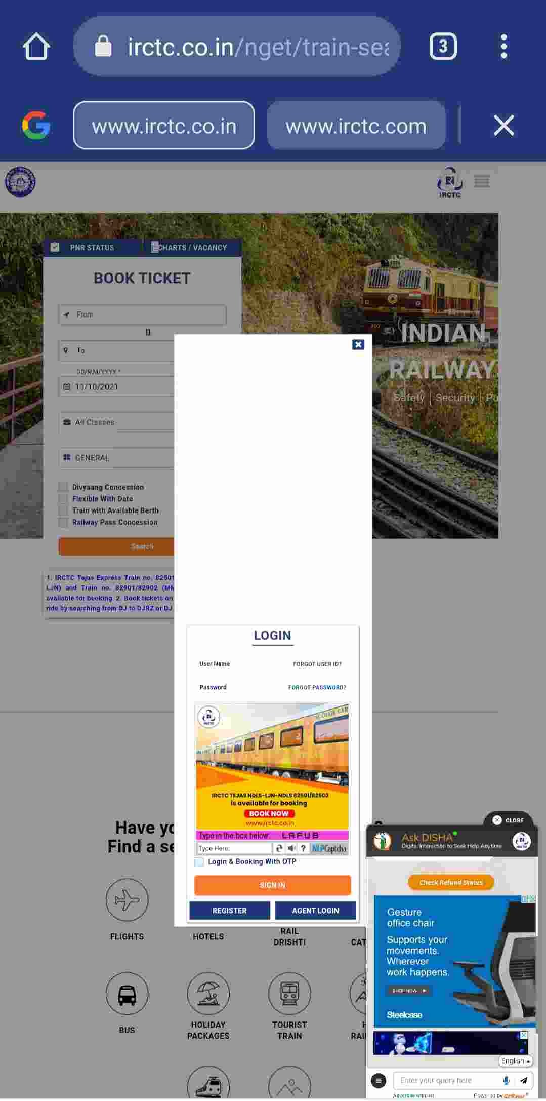 Visit IRCTC Official Website and Login
